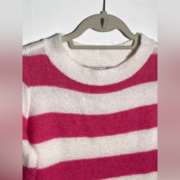 LOFT NWT Stripe Textured Shirttail Sweater Pink and White Medium - Picture 5 of 11